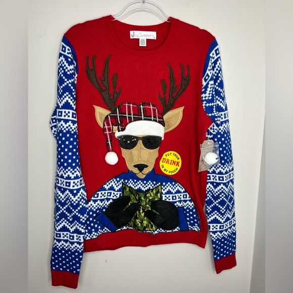 New! NWT. Christmas party/ugly sweater, deer, Camo, holiday festive! Medium. - Picture 2 of 6